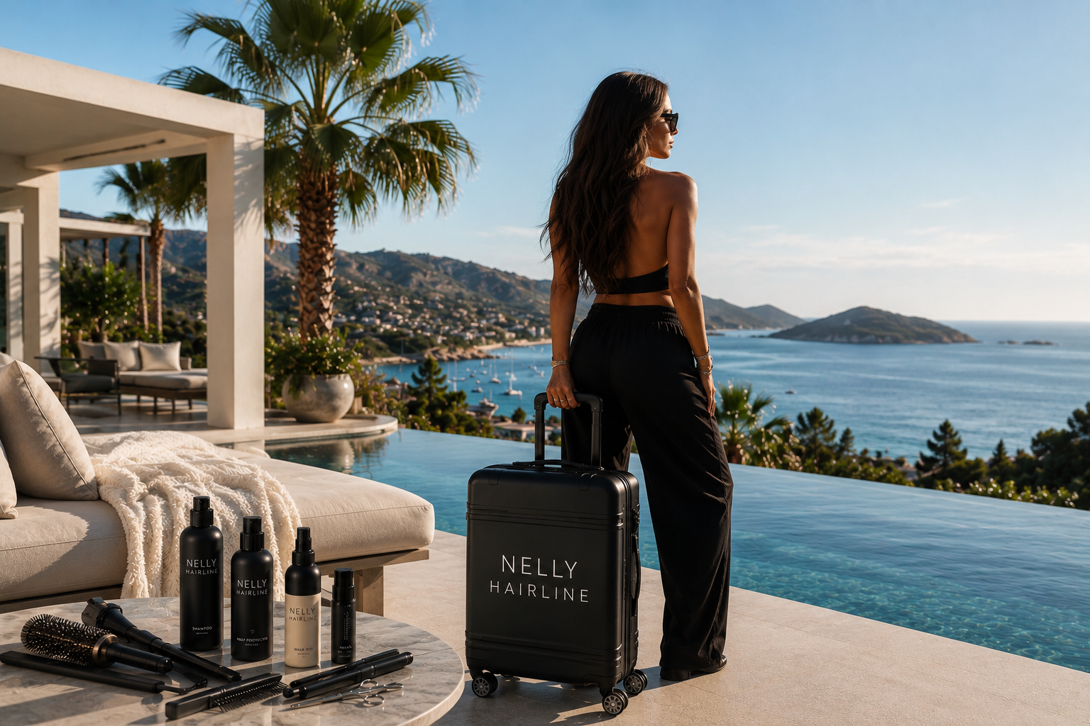 Nelly Hairline, coiffeuse à domicile de luxe, villa avec vue mer
